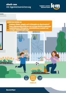 Illustration zum Baustein Glasbruch der Eigenheimversicherung allsafe casa mit beschädigter Gebäudeverglasung