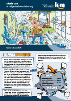 Comic mit Wasserschaden als Schadenbeispiel der Eigenheimversicherung allsafe casa